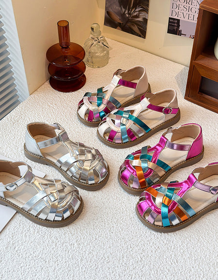 Rainbow Woven Metallic Sandals