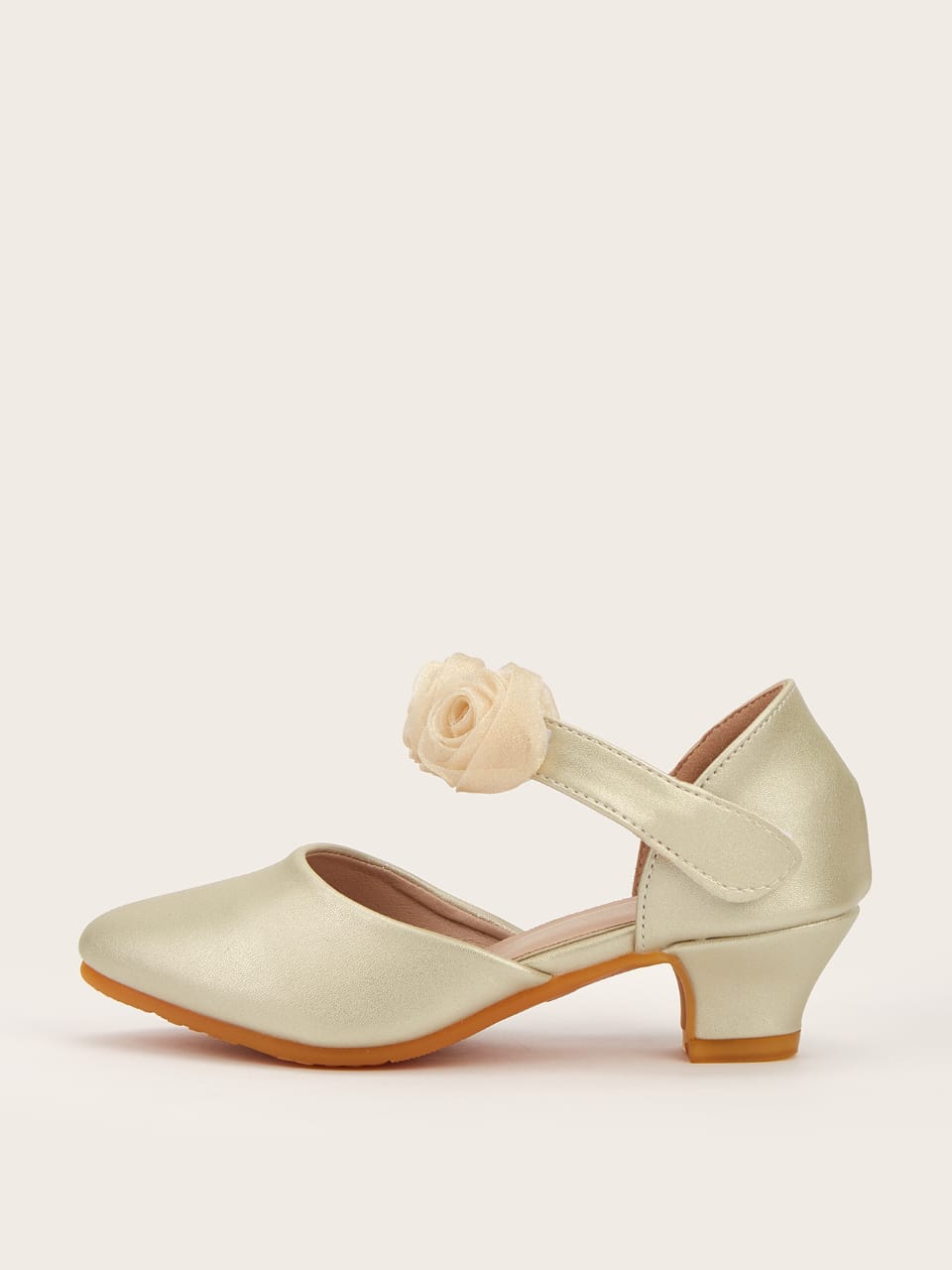 Rossette Luxe Champagne Pumps with Kitten Heels