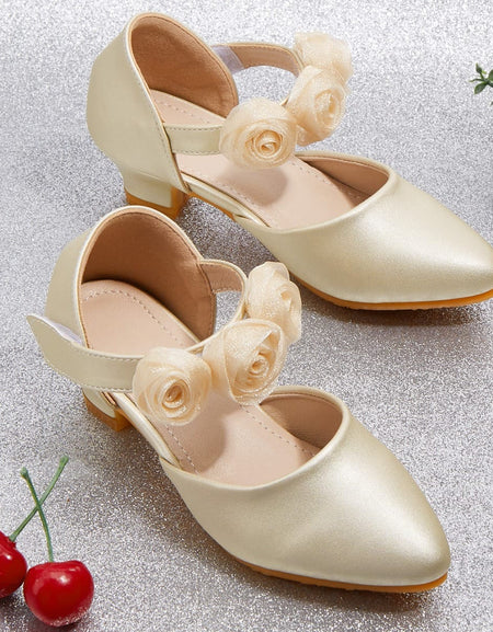 Rossette Luxe Champagne Pumps with Kitten Heels