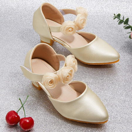 Rossette Luxe Champagne Pumps with Kitten Heels