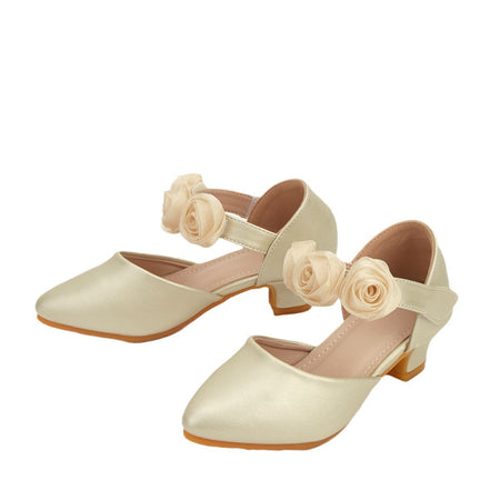 Rossette Luxe Champagne Pumps with Kitten Heels