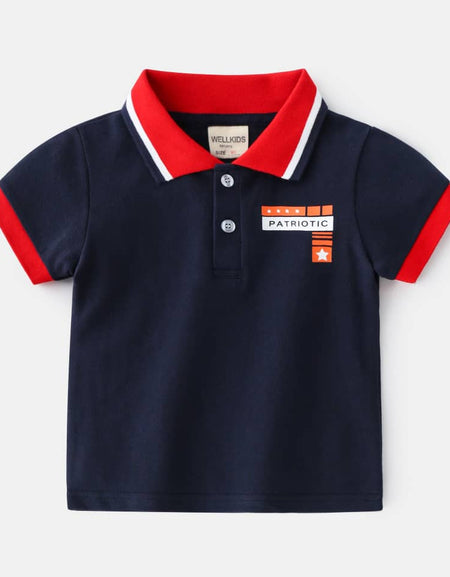 Cotton Comfort Patriotic Polo Shirt - Navy blue & Red