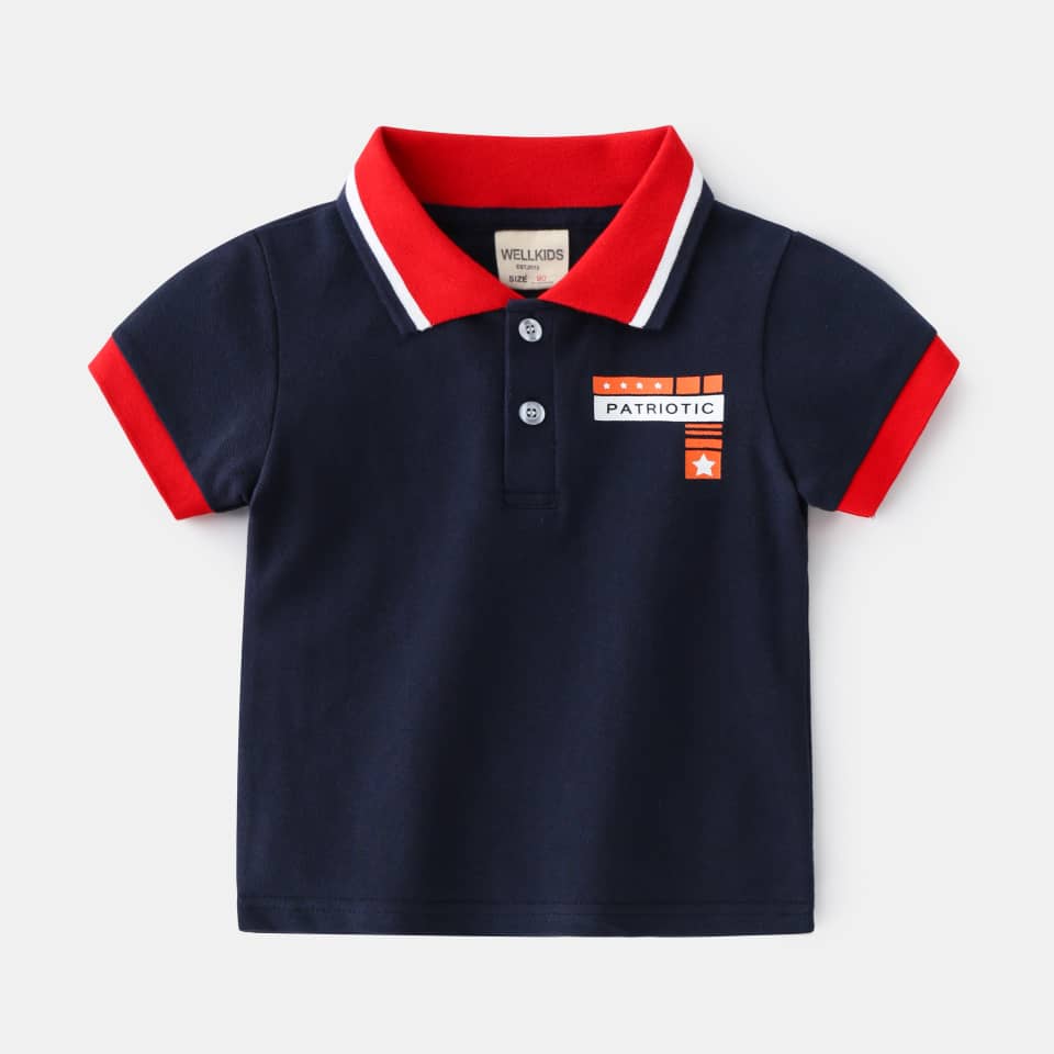 Cotton Comfort Patriotic Polo Shirt - Navy blue & Red