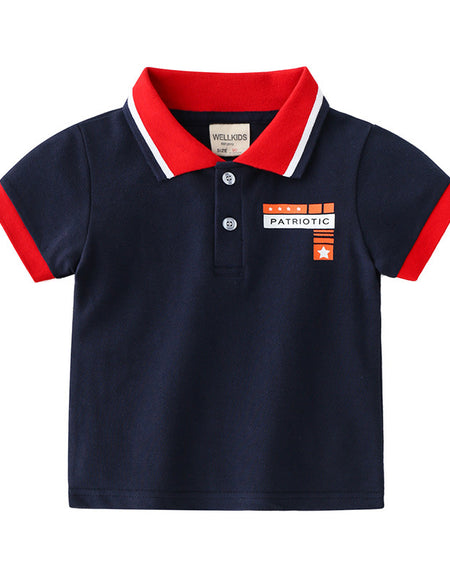 Cotton Comfort Patriotic Polo Shirt - Navy blue & Red
