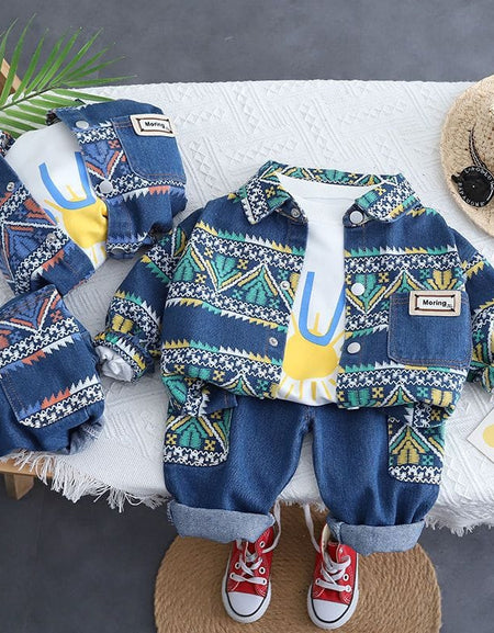 Geo Glow Patchwork Denim 2piece Set