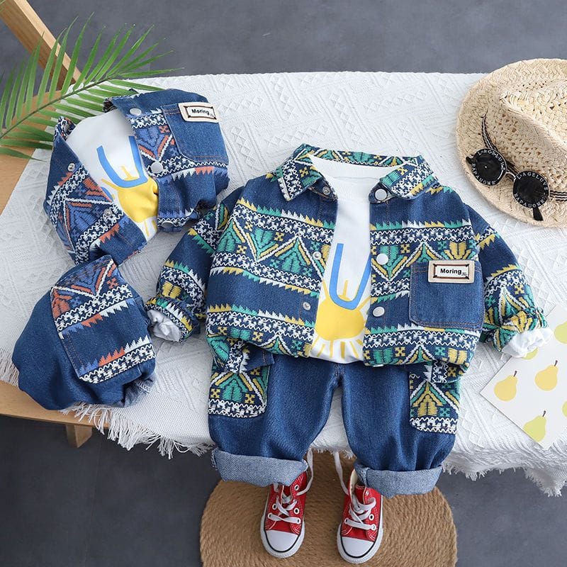 Geo Glow Patchwork Denim 2piece Set