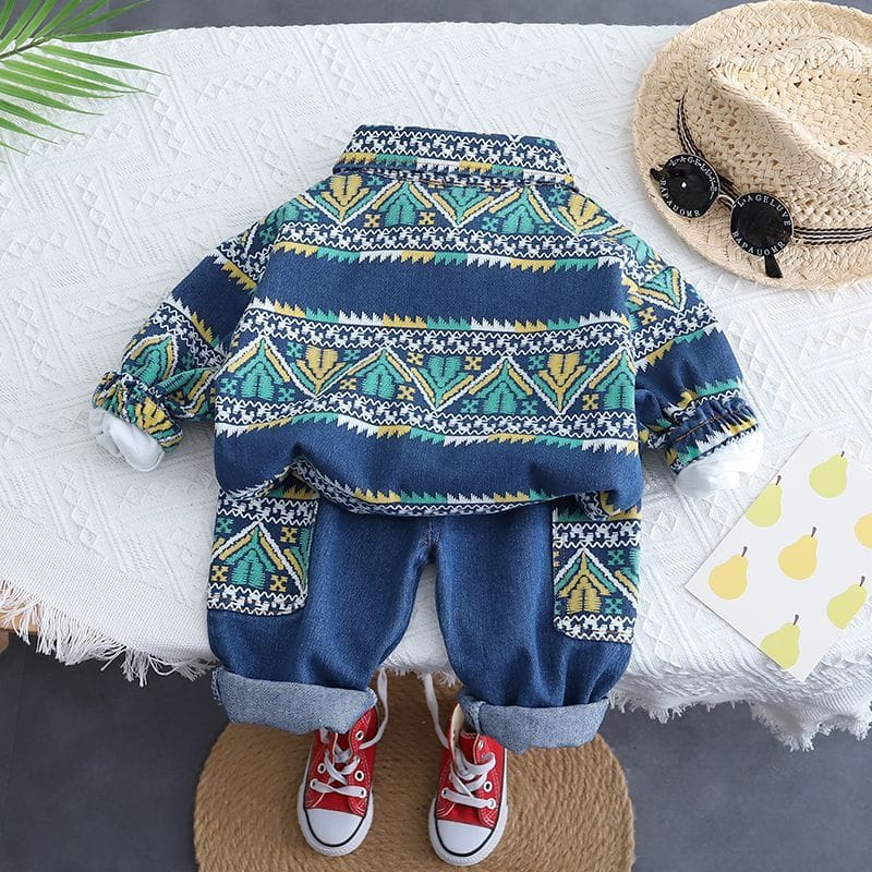 Geo Glow Patchwork Denim 2piece Set