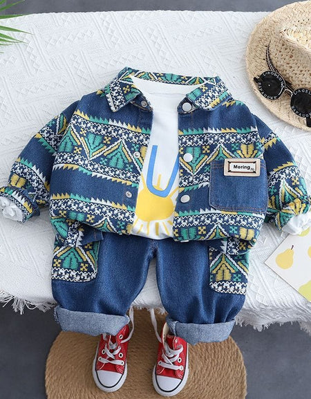 Geo Glow Patchwork Denim 2piece Set