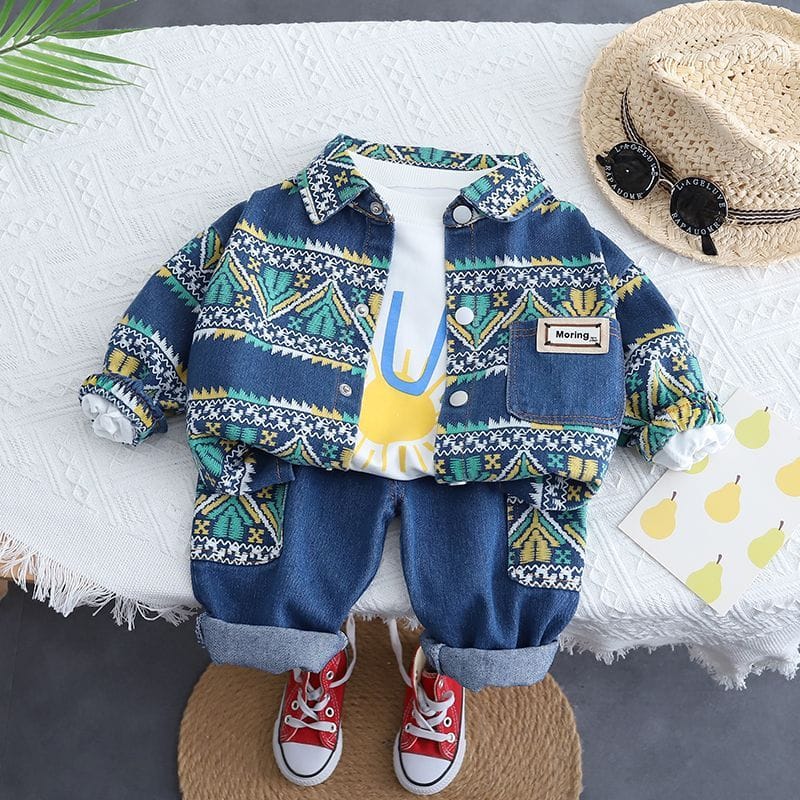 Geo Glow Patchwork Denim 2piece Set
