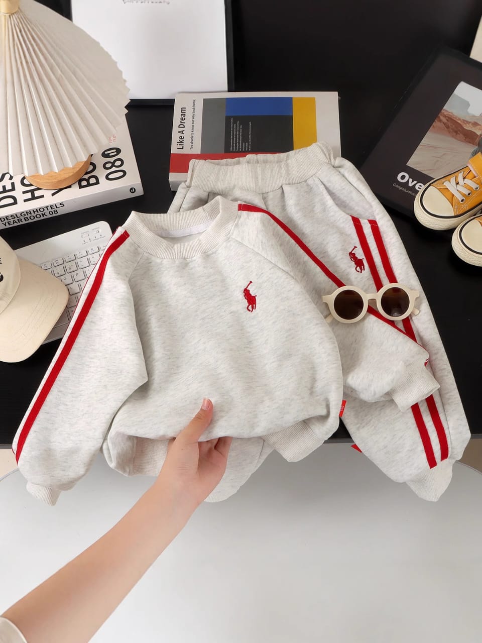 Striped Detail Red Racer Tracksuit Set