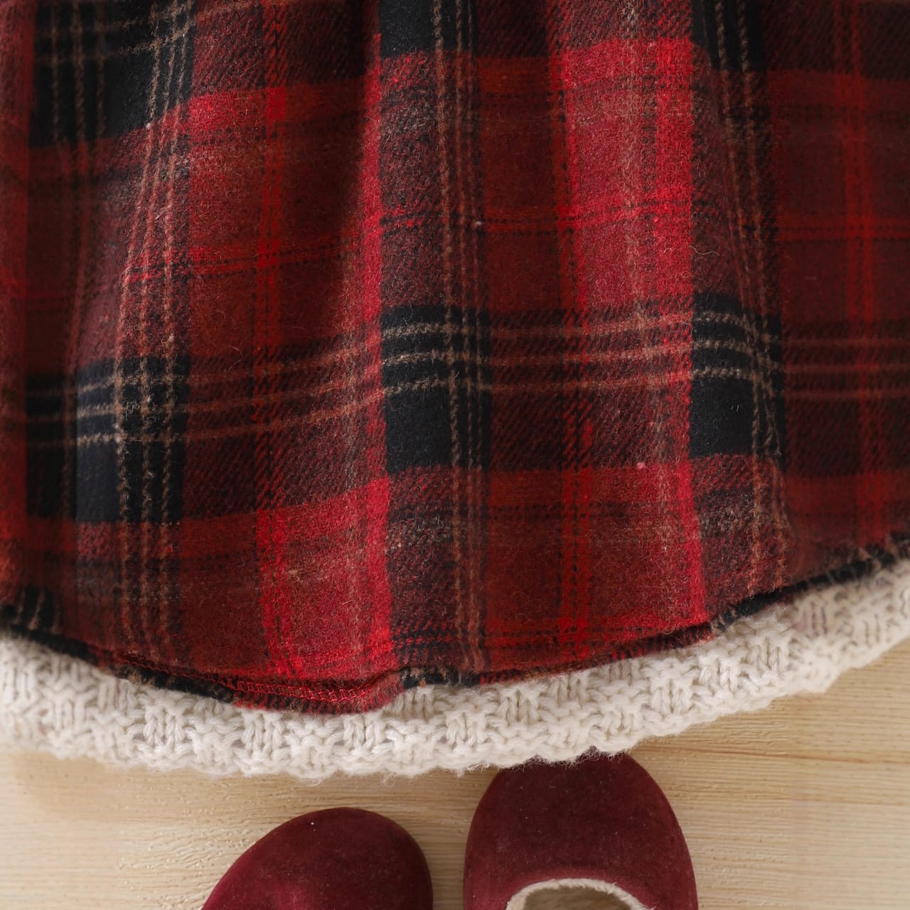 Plaid & Ruffles Long-sleeved Top and Skirt Set