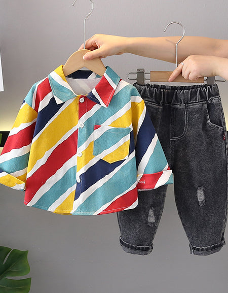 Stripe Pop 2piece Shirt and Denim Set