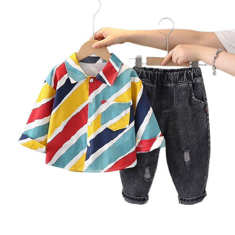 Stripe Pop 2piece Shirt and Denim Set