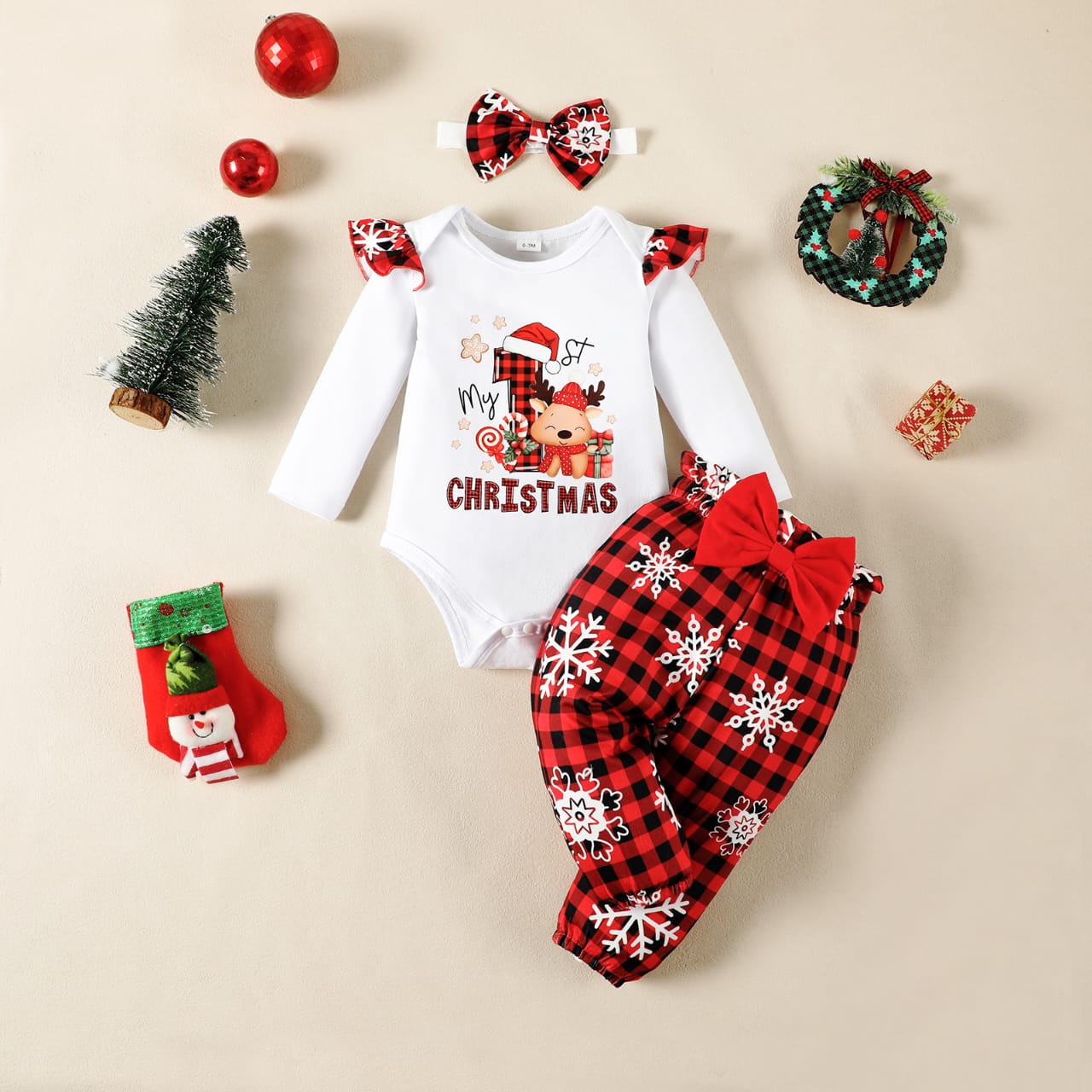 Plaid Reindeer Joy - Baby's First Christmas Set