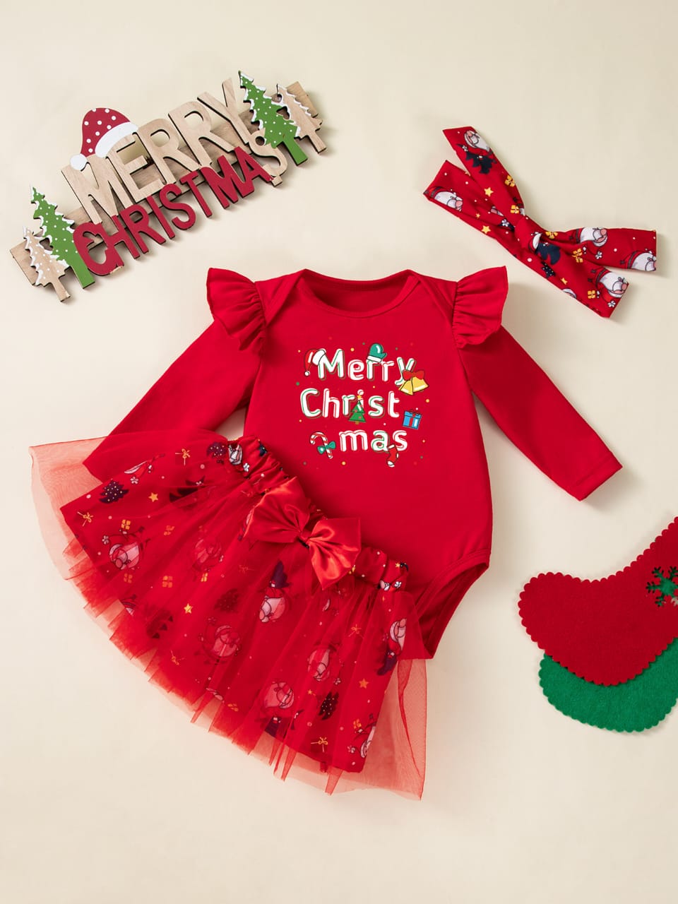 Merry Sparkle Christmas Set - Red Tulle & Onesie