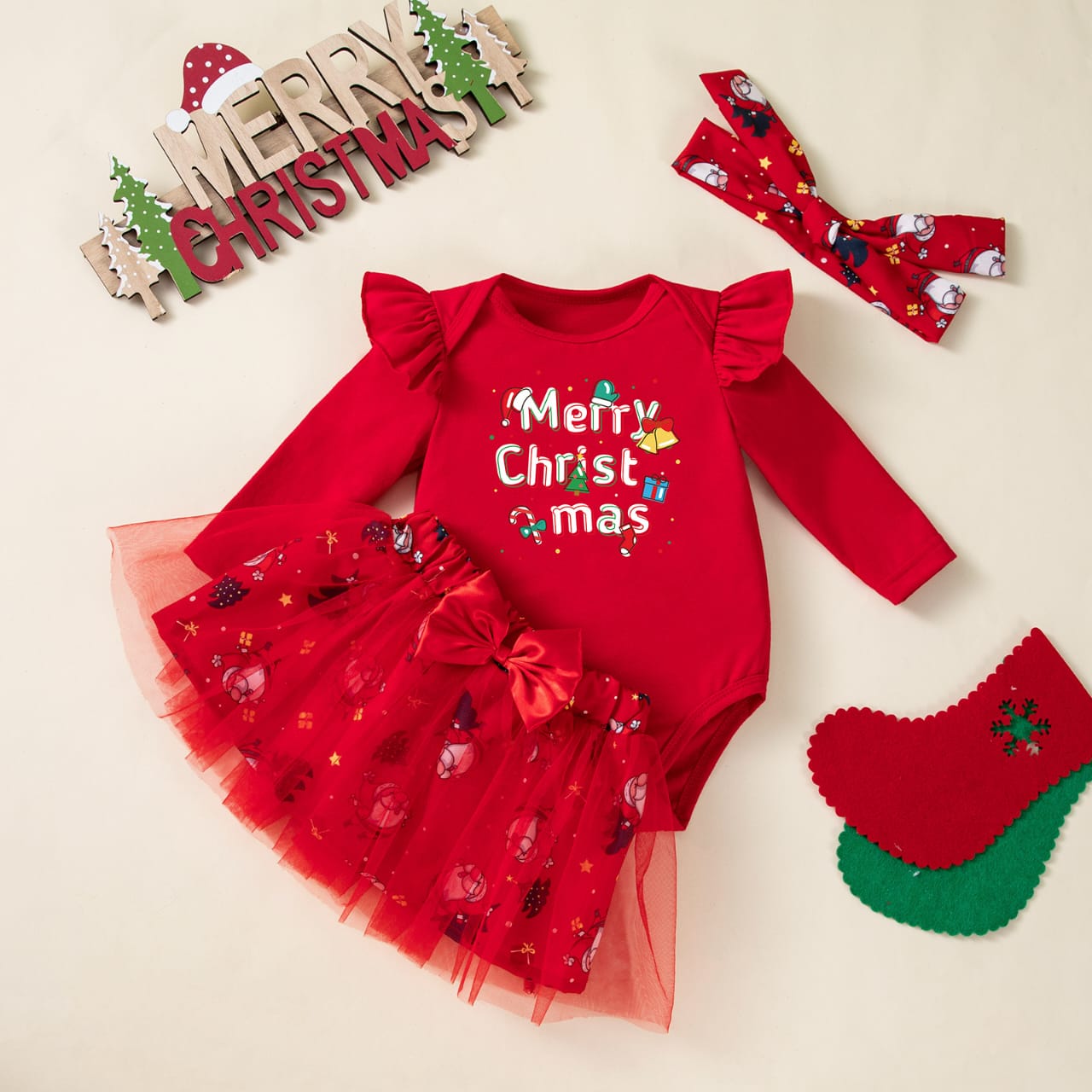 Merry Sparkle Christmas Set - Red Tulle & Onesie