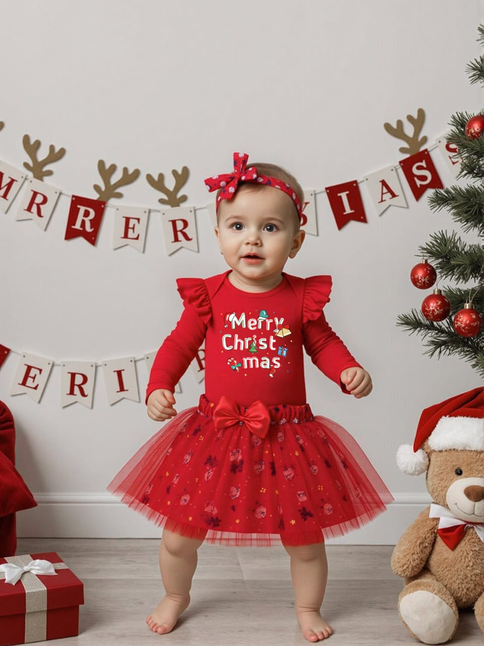 Merry Sparkle Christmas Set - Red Tulle & Onesie