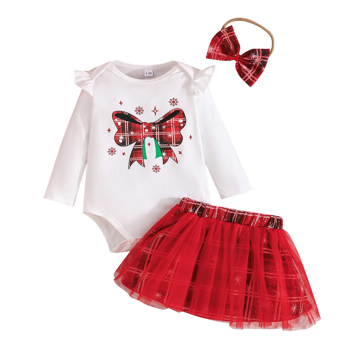 Plaid Cheer Bow Christmas Baby Set