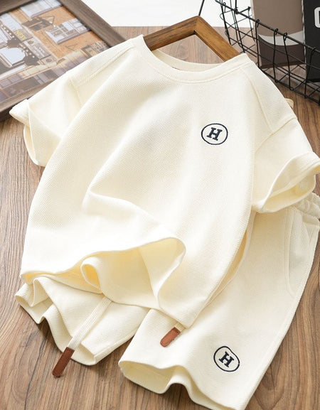 H Emblem Textured 2piece Set - Shirt &Shorts