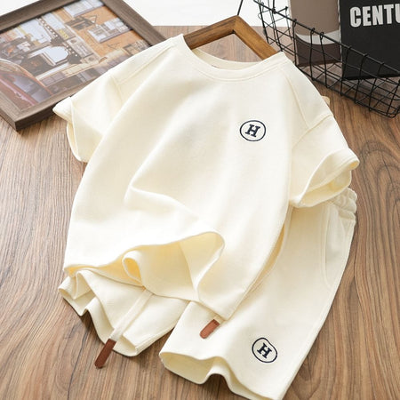 H Emblem Textured 2piece Set - Shirt &Shorts