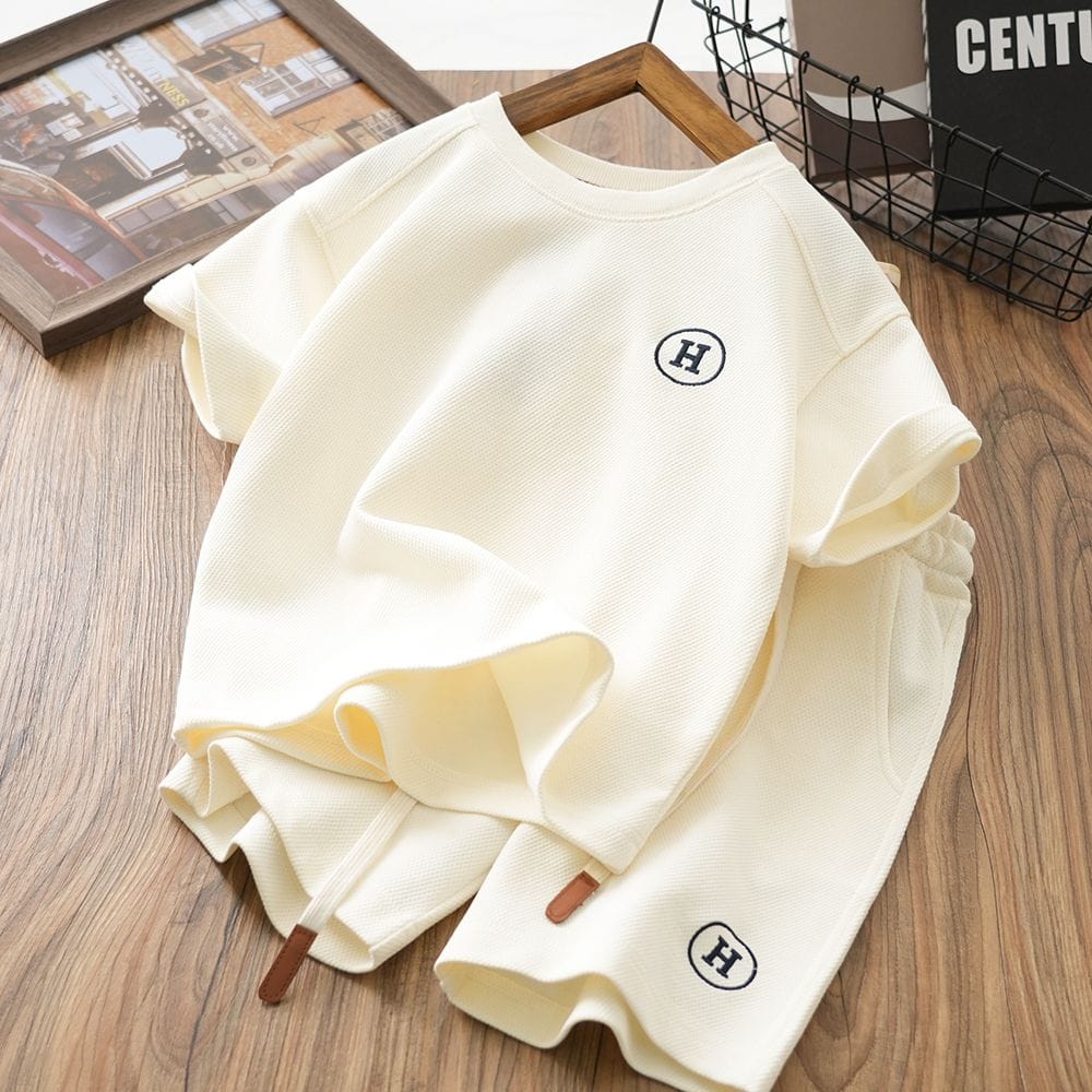 H Emblem Textured 2piece Set - Shirt &Shorts