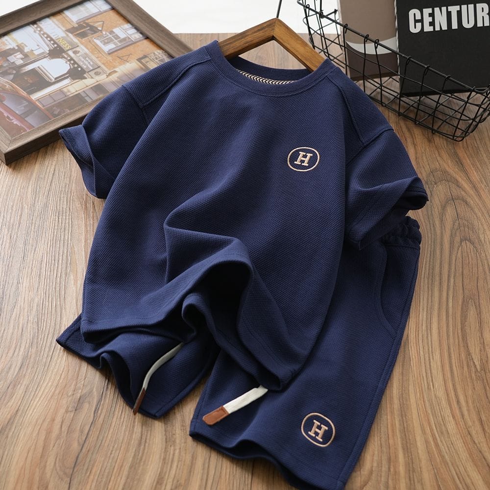 H Emblem Textured 2piece Set - Shirt &Shorts