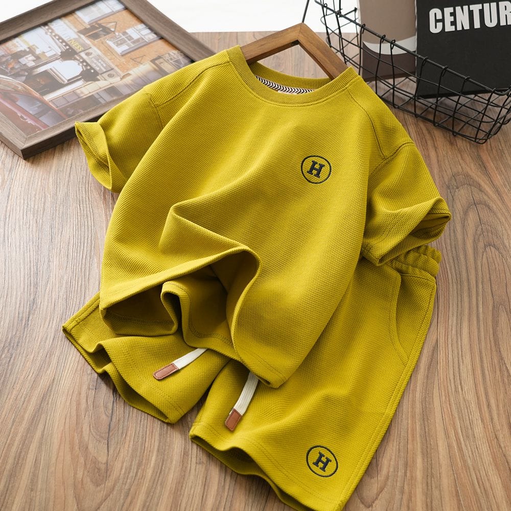 H Emblem Textured 2piece Set - Shirt &Shorts