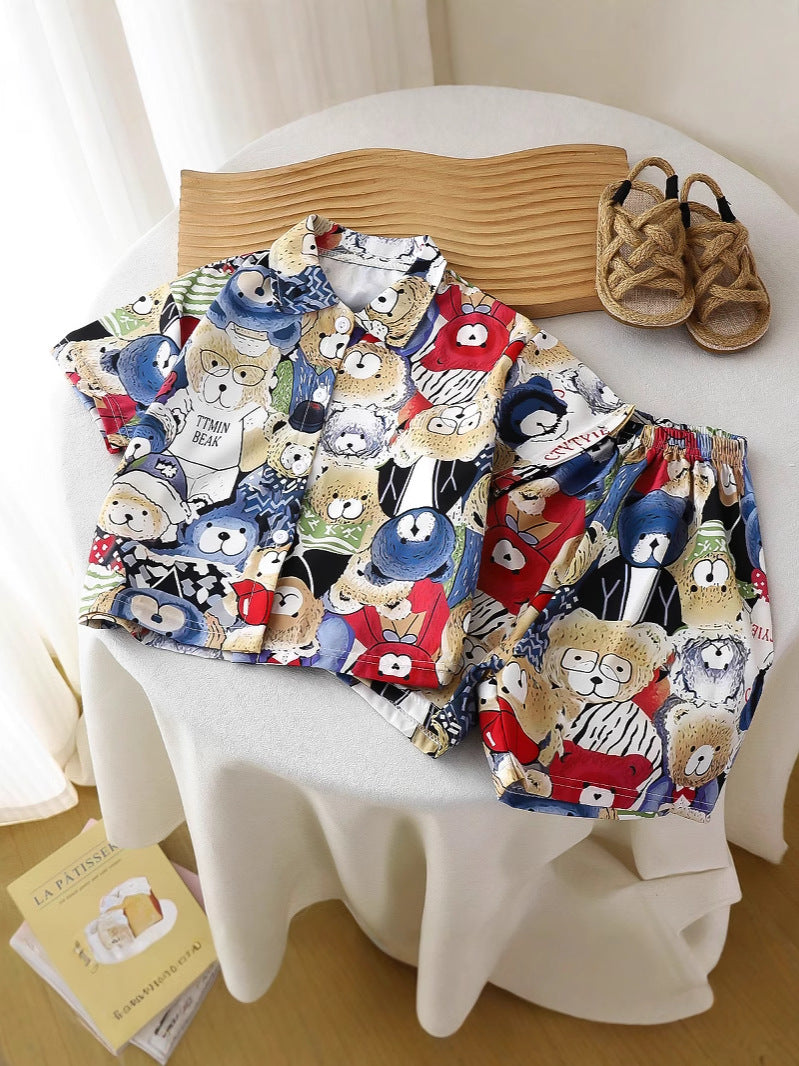 Print Parade Shirt and Shorts 2piece Set