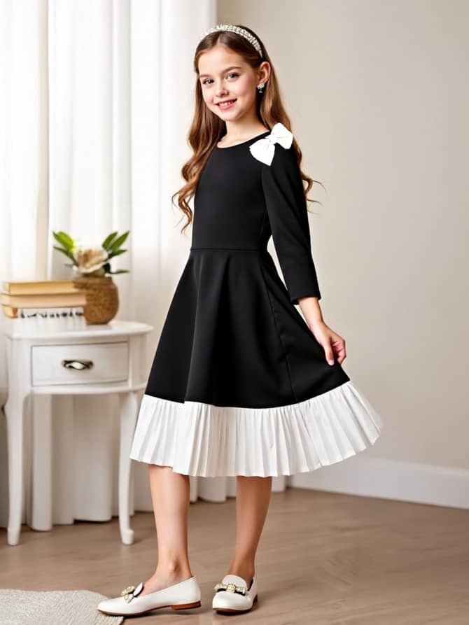 Pleated Hem Grace Bow Dress