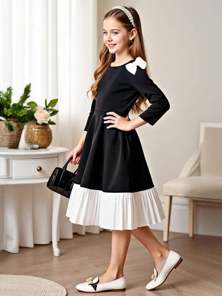 Pleated Hem Grace Bow Dress
