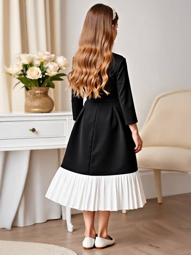 Pleated Hem Grace Bow Dress