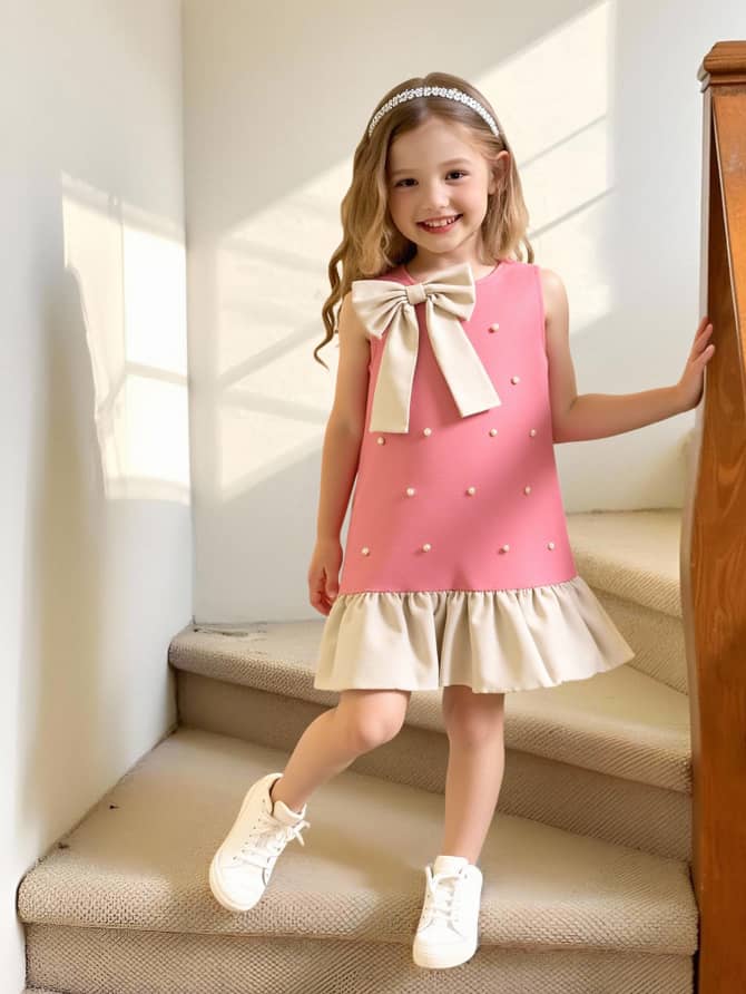 Polka Pop Ruffle & Bow Detailed Dress