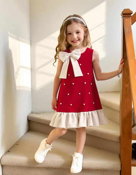 Polka Pop Ruffle & Bow Detailed Dress