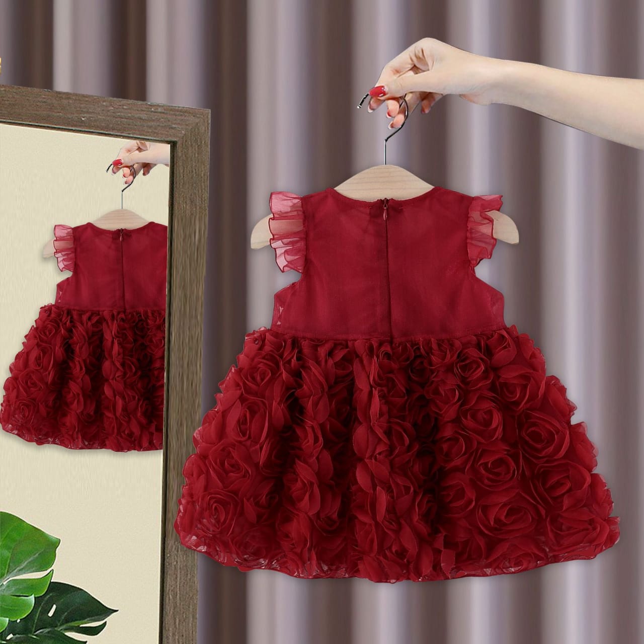 Baby Girl 3D Rose Flower Tulle Dress with Big Bow