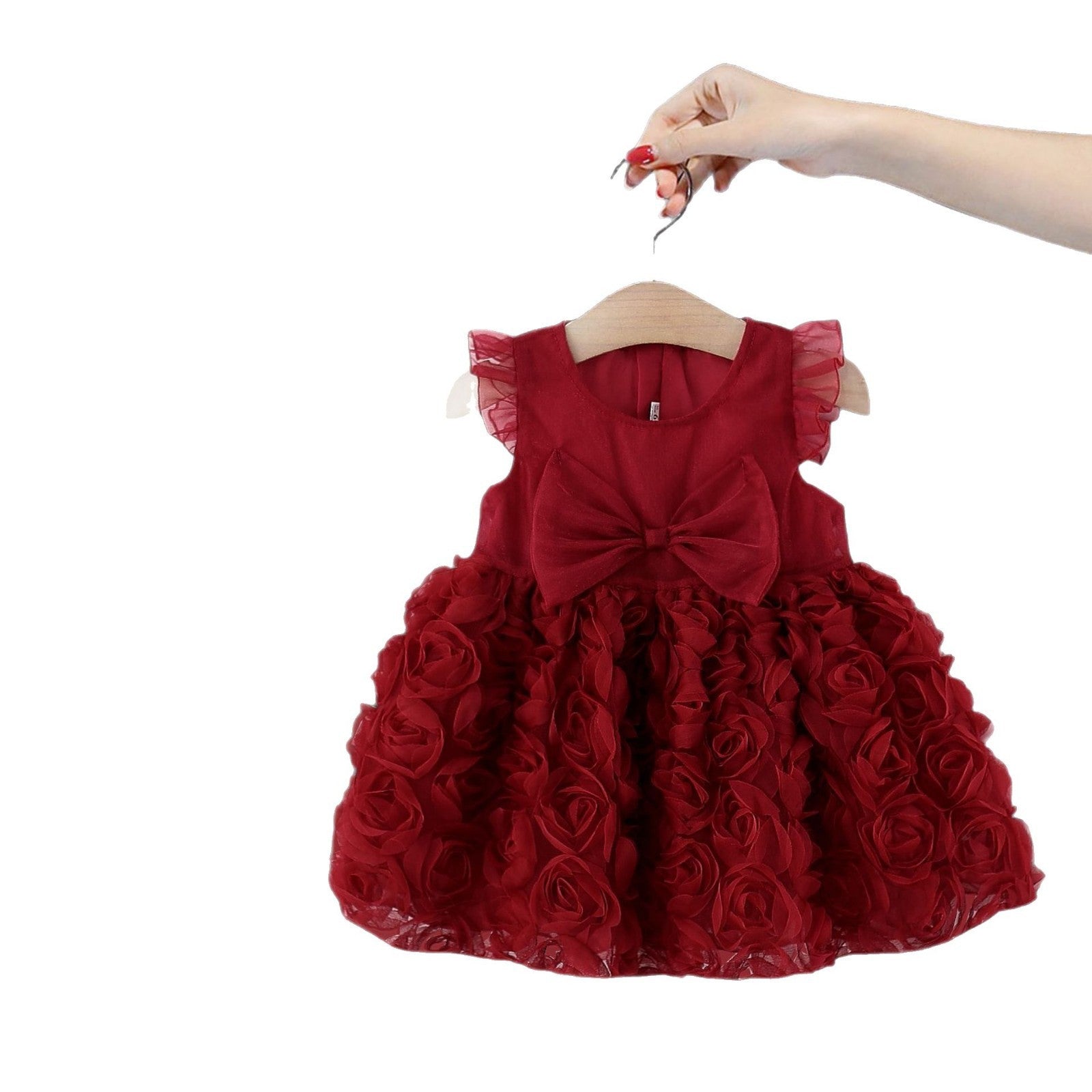 Baby Girl 3D Rose Flower Tulle Dress with Big Bow