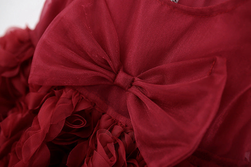 Baby Girl 3D Rose Flower Tulle Dress with Big Bow