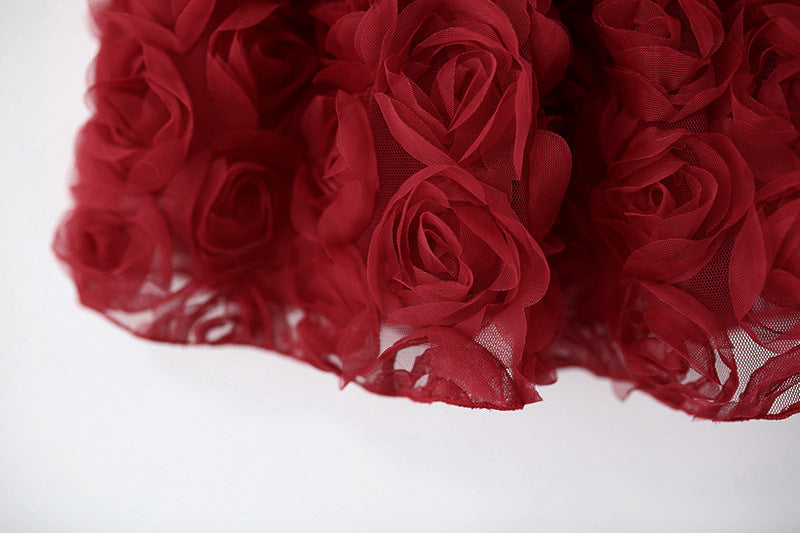 Baby Girl 3D Rose Flower Tulle Dress with Big Bow