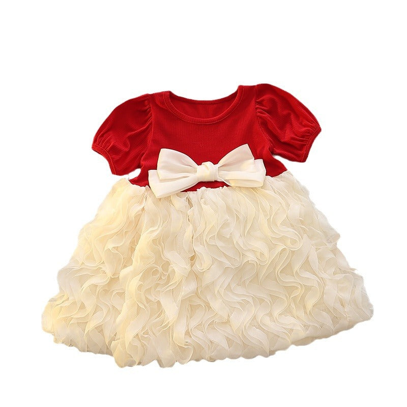 Wavy Ruffle Tulle Princess Dress with Bow
