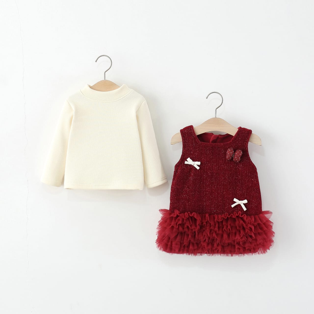 Toddler Girls Red Sparkle Tulle Dress & Cream Mock Turtleneck Set