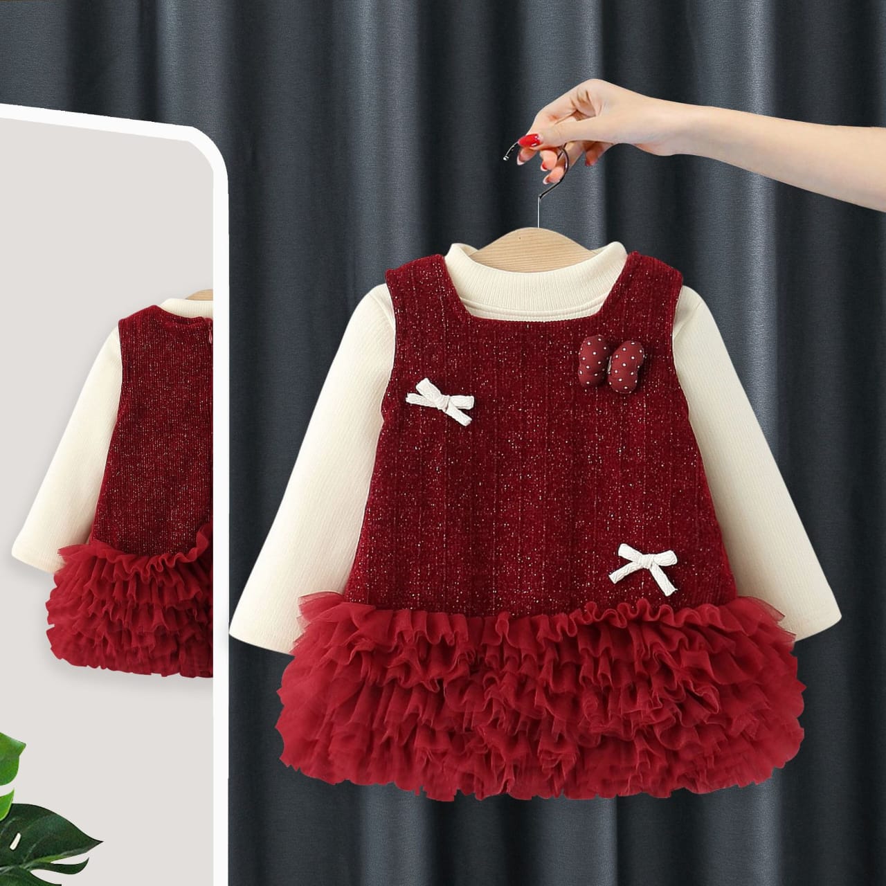 Toddler Girls Red Sparkle Tulle Dress & Cream Mock Turtleneck Set