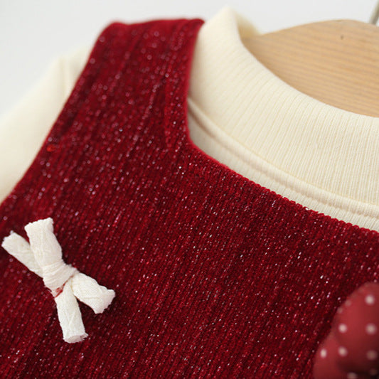 Toddler Girls Red Sparkle Tulle Dress & Cream Mock Turtleneck Set