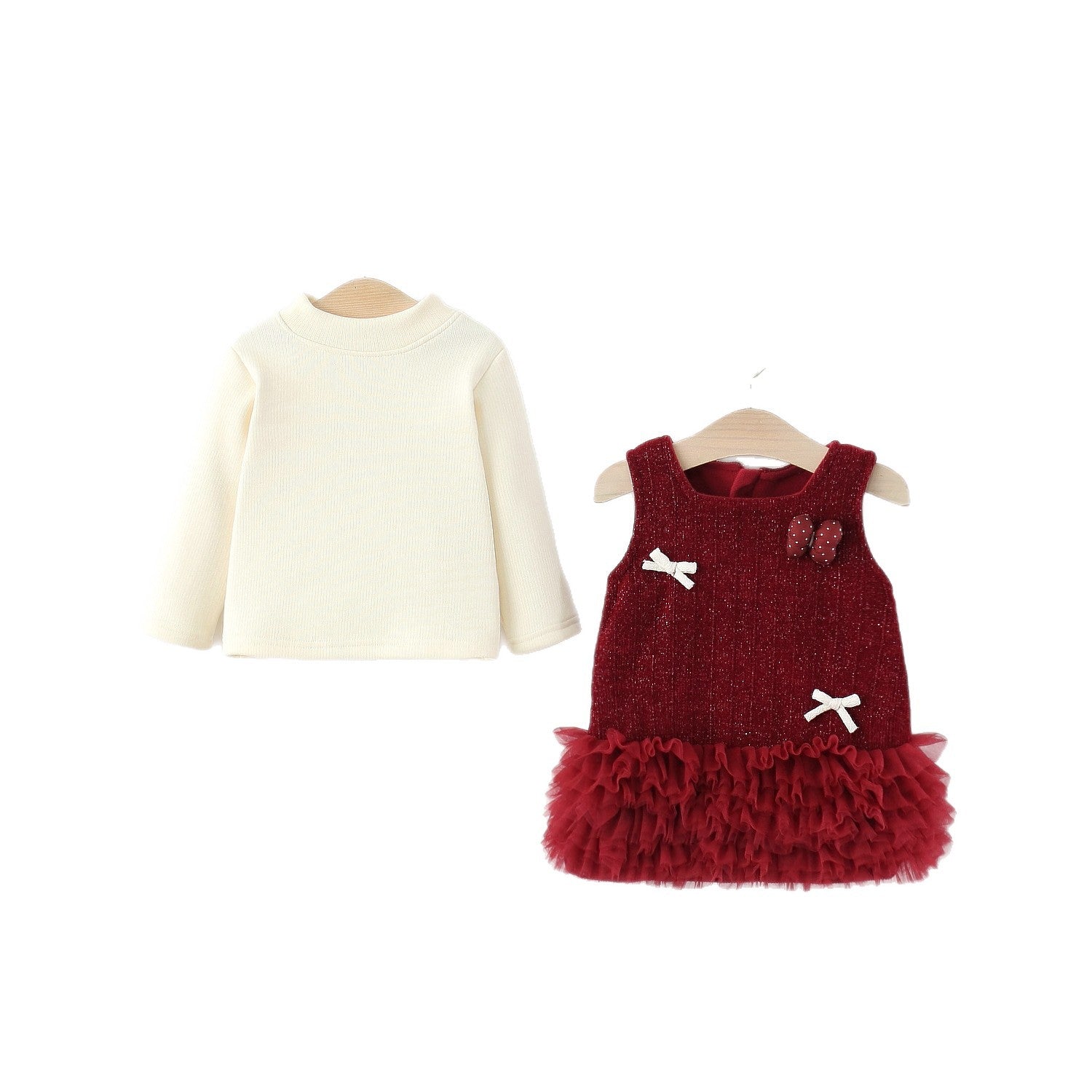 Toddler Girls Red Sparkle Tulle Dress & Cream Mock Turtleneck Set