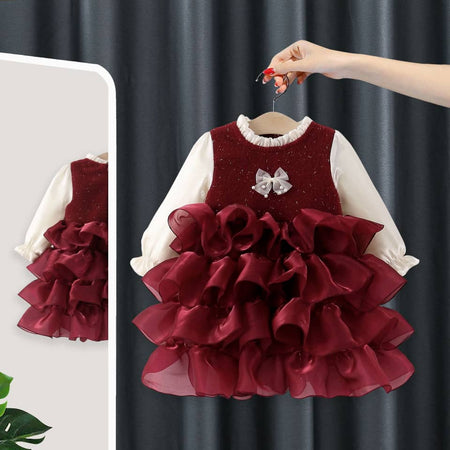 Merlot Organza Swirls Longsleeve Ballgown