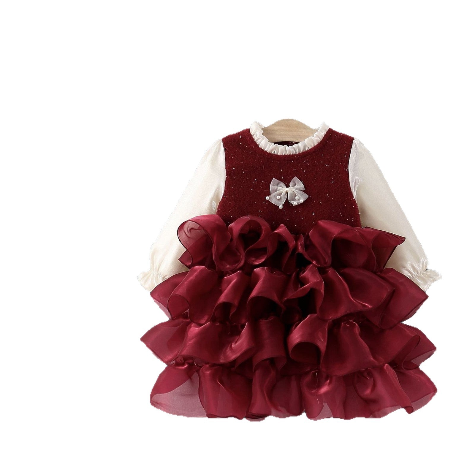 Merlot Organza Swirls Longsleeve Ballgown