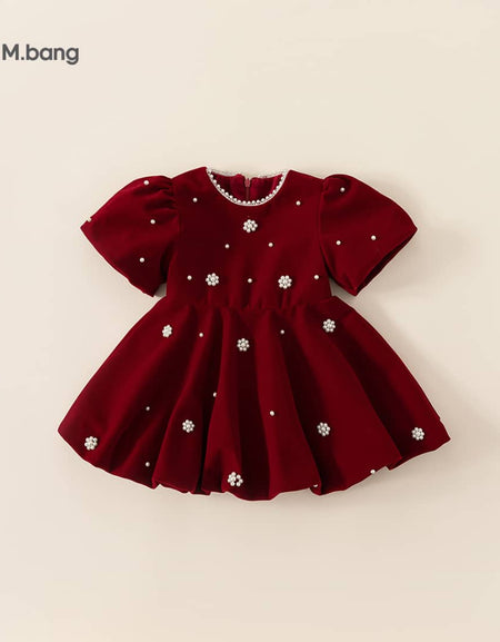 Crimson Petals Pearl Puff Dress