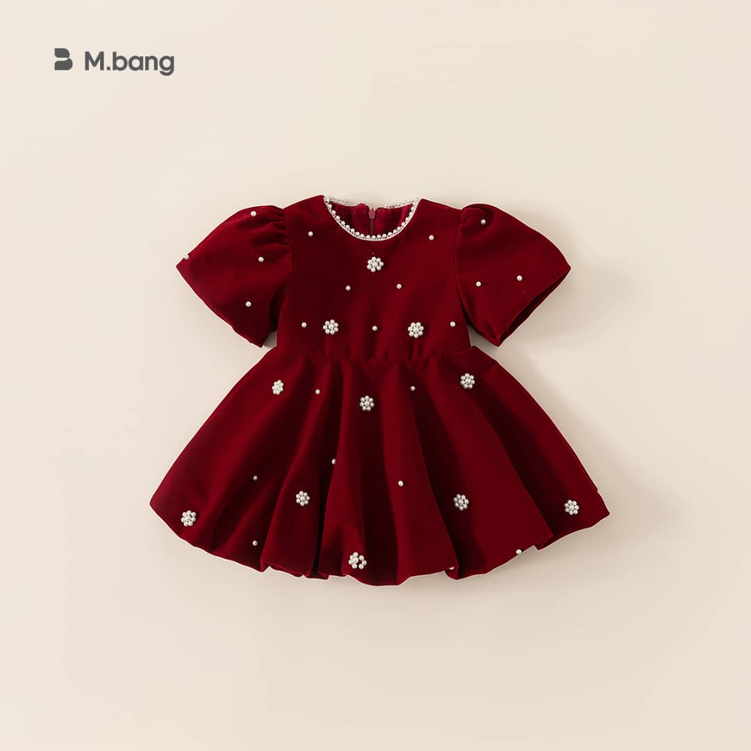 Crimson Petals Pearl Puff Dress