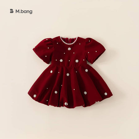 Crimson Petals Pearl Puff Dress