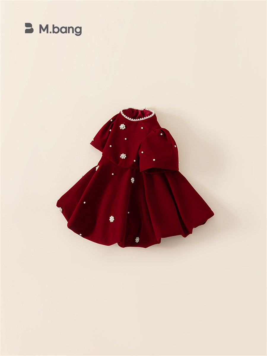 Crimson Petals Pearl Puff Dress
