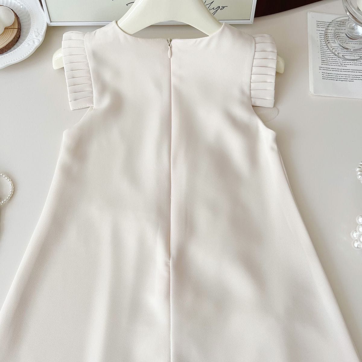 Pearl Flower Pleats Shoulder Dress