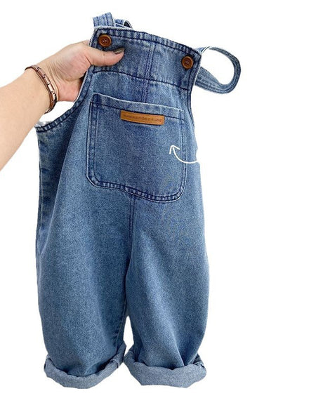 Leather Detail Toddlers Jeans Overalls / Dungarees